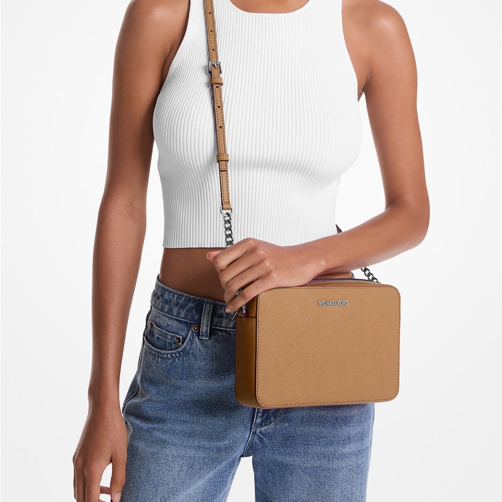 Michael Kors Jet Set Large Saffiano Crossbody Bag in Tan 100% leather